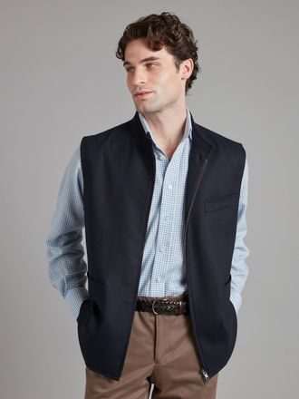 Oliver Brown Zip Up Gilet - Navy Drago Flannel