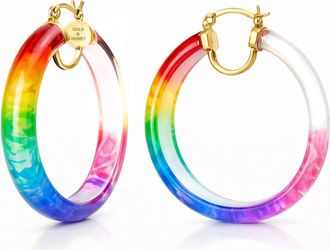 Gold & Honey Womens Tie Dye Lucite Hoops In Rainbow