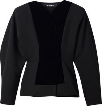 Jacquemus Black Solid V Neck Top
