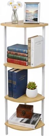 Relaxdays Relaxdays corner shelf HxWxD 125x44.5x31.5 cm, 4 shelves, freestanding living room shelf, MDF & metal, natural/white