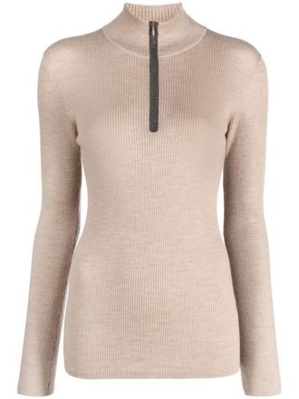 Brunello Cucinelli ribbed-knit zip-up jumper - women - Cashmere/Virgin Wool - M - Neutrals