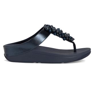 FitFlop Fino Bauble Bead Toe Post Synthetic Leather Womens Slip On Sandals - Midnight Navy - Size:UK 6.5