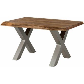 Massivmoebel24 freeform 5 tavolo da pranzo in legno di sheesham - verniciato natur / gambe in ferro x argento matt 160x90