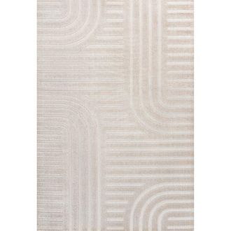 Jonathan Y Designs Anders MidCentury Modern Arch Stripe Two-Tone High-Low Area Rug in White/cream at Nordstrom, Size 3Ft 0In X 5Ft 0In