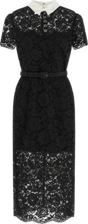 Self Portrait Midi Jurk met Kantkraag - Dames - Casual kleedjes - Zwart - S - Leer - Kleedjes