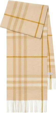 Burberry Accessoires, unisex, Geel, ONE Size, Kasjmier, Gestreepte Kasjmieren Sjaal met Franjes