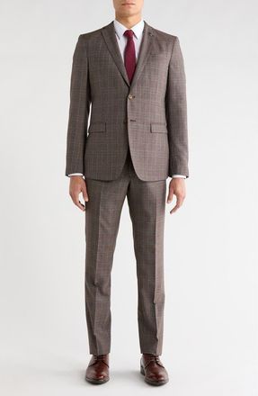 John Varvatos Plaid Wool Blend Suit in Brown at Nordstrom Rack, Size 38 Regular