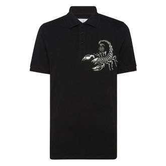Philipp Plein Tops, Heren, Zwart, S, Katoen, Slim Fit Polo Shirt Scorpion