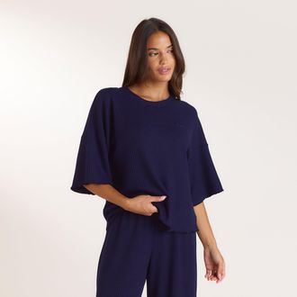 Lounge Soft Waffle Pyjama Top - Marineblauw - XXL