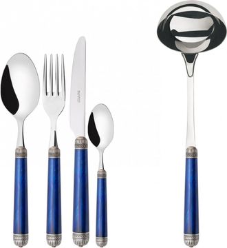 Bugatti Dorico Ghiera Argento Anticato, Posate Set 49 Pz, Scatola Gallery, Casa Bugatti - Colore: Blu