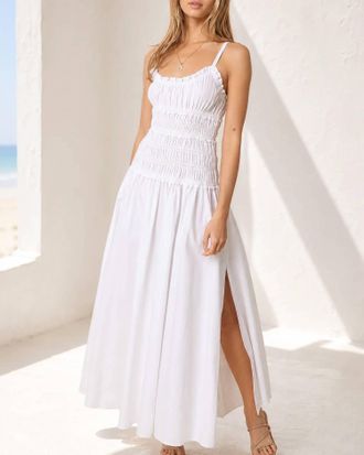 Olivaceous Island Breeze Midi Dress In White
