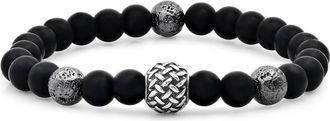 Steeltime Black Lava & Stainless Steel Beaded Stretch Bracelet in Black-Metallic at Nordstrom Rack