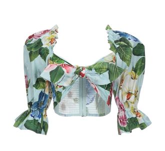 Dolce & Gabbana Floral Cropped Puff Sleeve Blouse Size L