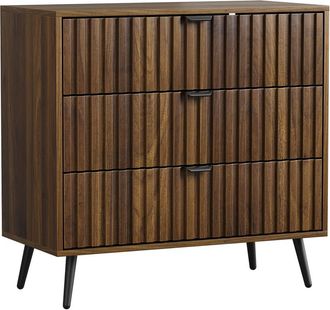 Urban Meuble Aparador de tres cajones en madera de nogal tallada, 80x38x78cm