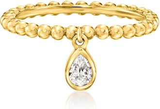 RS Pure by Ross-Simons Pear-Shaped Lab-Grown Diamond Charm Beaded Ring in 18kt Gold Over Sterling