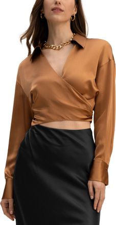 LilySilk Pure Silk Blouse Wrapover Cropped Shirt