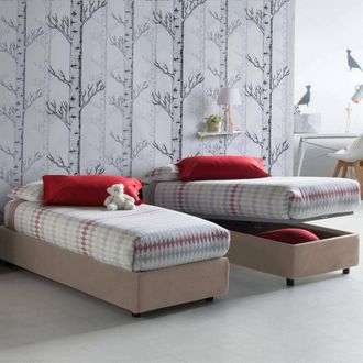 Dmora Dmora - Cama Individual Dacerb, Cama Contenedor Con Revestimiento De Tela, 100% Made In Italy, Apertura Frontal, Adecuado Para Colch&oacute;n Cm 80x190, T&oacute;rt