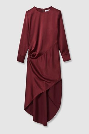 Reiss Womens Burgundy Ribbed Asymmetric Maxi Dress, Size: 4