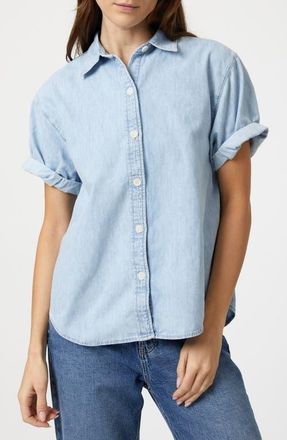 Mavi Deva Short Sleeve Denim Button-Up Shirt in Bleach Denim at Nordstrom, Size Small