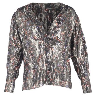 Iro Iro Milana Wrap Printed Blouse in Silver Silk