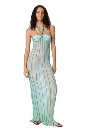 Missoni Long Cover-up Dress In Ribbed Viscose in White & Light Blue at Nordstrom, Size Medium
