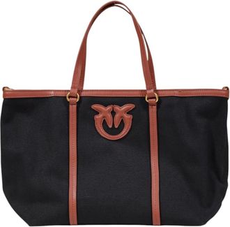 Pinko Pinko, Tassen, Dames, Zwart, ONE Size, Katoen, Middelgrote Dames Tas Miranda Shopper Classic