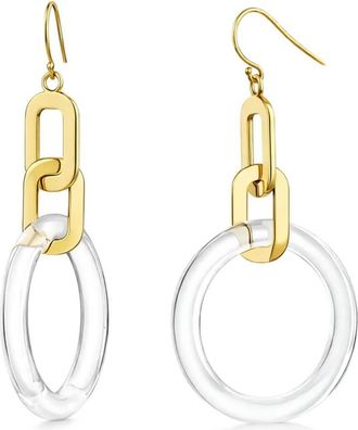 Gold & Honey Womens Link Drop Lucite Earrings In Clear