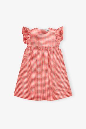 Ganni Red Crinkled Check Taffeta Dress - Size 32