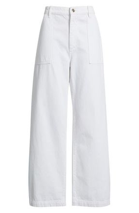 Frame Denim The Bow High Waist Wide Leg Utility Jeans in White at Nordstrom, Size 24