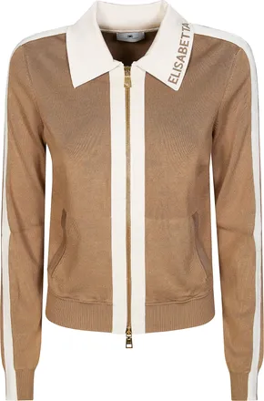 Elisabetta Franchi Brown Ribbed Contrasting Accents Jacket