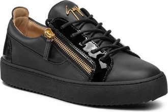 Giuseppe Zanotti Black Leather Sneakers With Patent Accents
