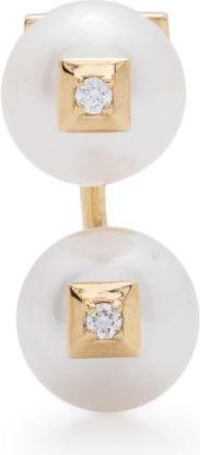 Eéra 18K Yellow Gold Double Pearl And Diamond Single Stud Earring - Womens - Pearl/18kt Gold