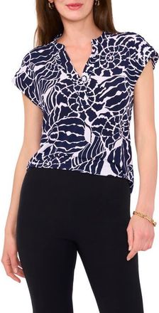 Chaus Print Split Neck Top in Jbs Navy at Nordstrom, Size Medium