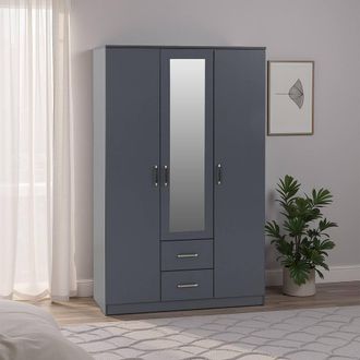 Seconique Dakotia 3 Door 2 Drawer Mirrored Wardrobe - Dark Grey
