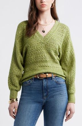 Treasure & Bond Pointelle Dolman Sleeve Sweater in Olive Epson at Nordstrom, Size Xx-Large