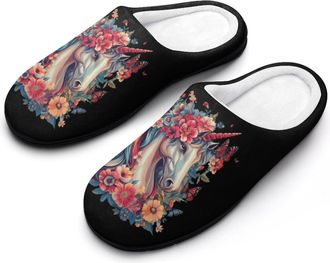 Generic Horse Flowers Butterflies Womens Slippers Warm House Slippers Indoor House Shoes with Anti-Skid Rubber Sole