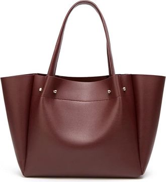 Generic Compatible For Largecapacity Pleated Tote Bag Shopping Portable Handbag Leather One-Shoulder(Coffee)