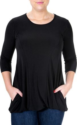 Nina Leonard Scoop Neck Elbow Length Sleeve Jersey Dress in Black at Nordstrom Rack, Size X-Large