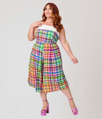 Unique Vintage Plus Size Wide Leg Nancy Romper in White Plaid at Nordstrom, Size 1X
