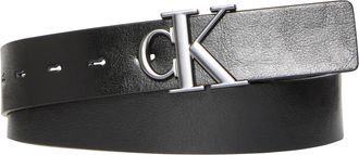Calvin Klein Jeans Lederg&uuml;rtel CALVIN KLEIN JEANS MNGRM PLQ BCKL 35MM, Herren, Gr. 105, schwarz, schwarz aop, matte gunmetal, Rindsleder, unifarben, G&uuml;rtel Lederg&uuml;rtel