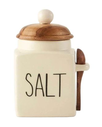Bella Maison Salt Ceramic Jar With Acacia Lid & Spoon