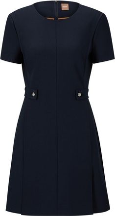 HUGO BOSS Womens Destena Crew Neck Short Sleeve Mini Dress in Dark Blue - Size 8 UK