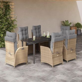vidaXL Set Comedor De Jard&iacute;n 7 Pzas Con Cojines Rat&aacute;n Sint&eacute;tico Beige Vidaxl