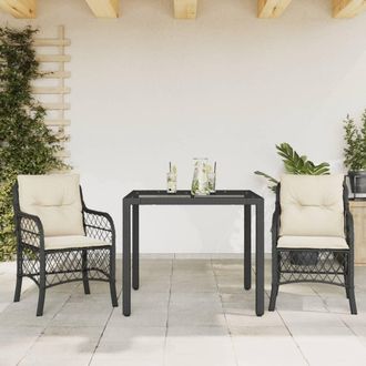 vidaXL Mesita Y Sillas Con Cojines 3 Piezas Rat&aacute;n Sint&eacute;tico Negro Vidaxl