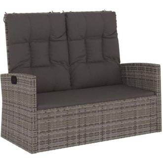 vidaXL Banco Jard&iacute;n Reclinable Y Cojines Rat&aacute;n Sint&eacute;tico Gris 118 Cm Vidaxl