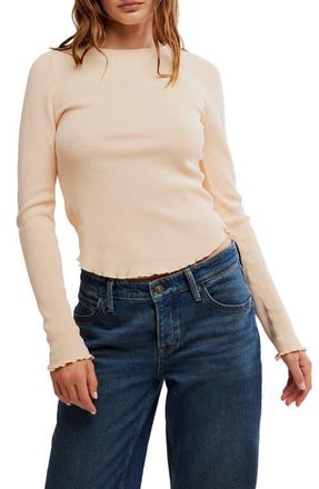 Free People Easy Does It Long Sleeve Waffle Knit Cotton T-Shirt in Tender Peach at Nordstrom, Size Small