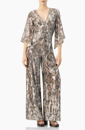 Ivonne Sequin Wide-Leg, V-Neck Jumpsuit in Copper at Nordstrom, Size 14