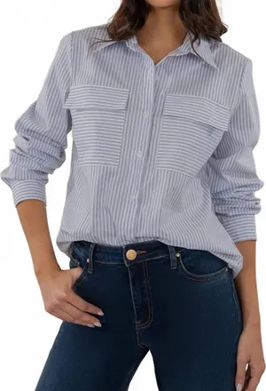 Kut from the Kloth Analeah Classic Button Front Shirt In White/blue