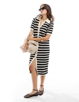 Vero Moda Vestito midi alluncinetto nero a righe-Multicolore