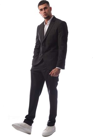 HUGO BOSS Mens Solid Patterned Lapel Collared Suit Jacket in Black - Size 48 (Chest)